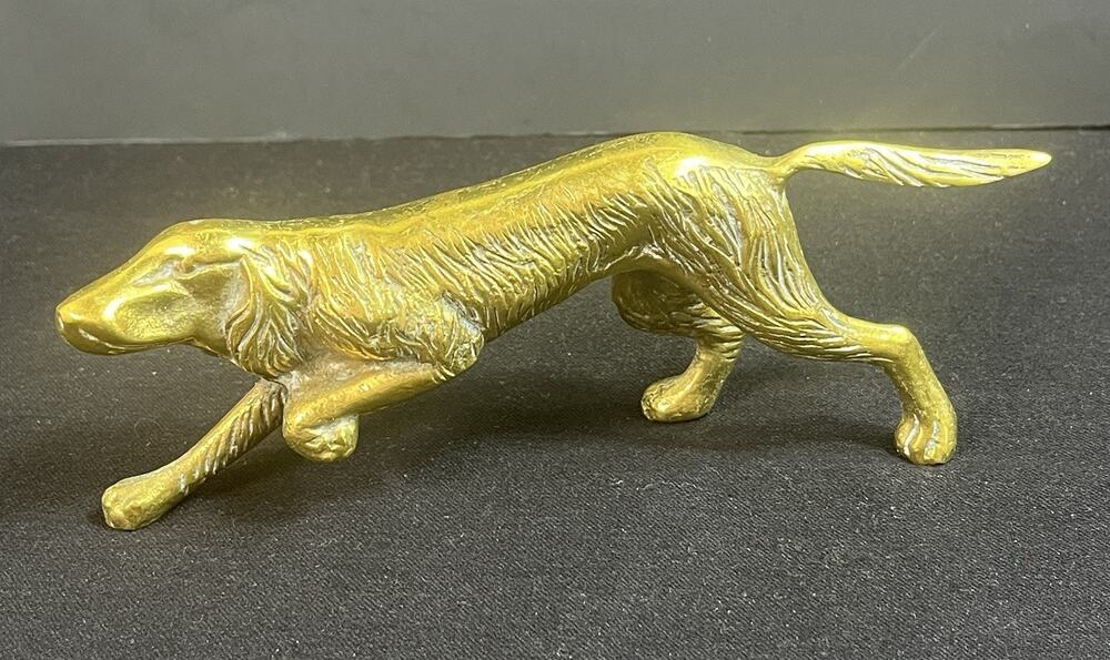 Vintage Solid Brass Irish Setter Dog Figurine Hunting Dog Statue 6.5" Long